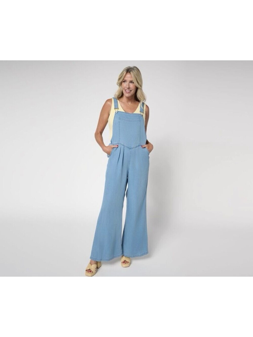 Me By Jennie Garth Women’s Lyocell Wide Leg Overalls Jumpsuit Blue Sz 6 NWT